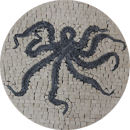 Grey Octopus Round Mosaic