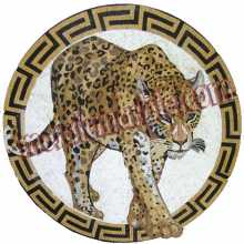 AN579 Circular Leopard With Greek Keys Border Mosaic