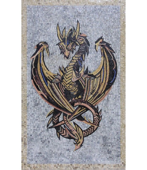 AN331 Gold & black dragon on grey background Mosaic