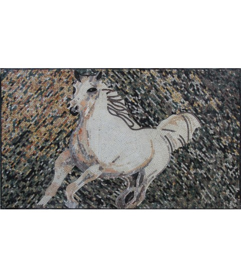 AN394 White Horse on Dotted Background Mosaic