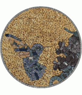 AN413  Hummingbird and Flowers on Golden Tile  Mosaic