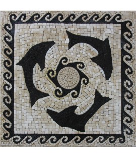 Black Silhouette Circular Dolphins Pool Mosaic