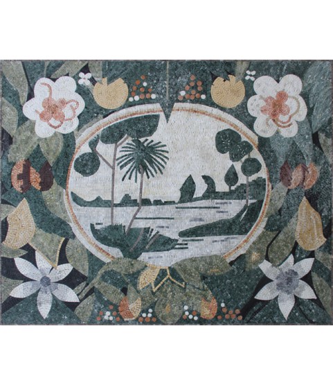 CR1209 Sea View Through Flowers Mosaic