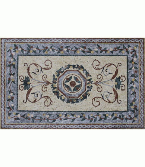 CR1249 Floral Design with Rope Border Floor  Mosaic