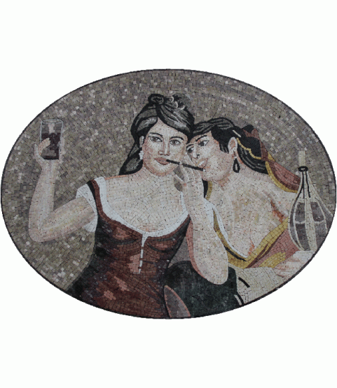 FG851 Ladies Drinking Wine & Gossiping Portrait  Mosaic