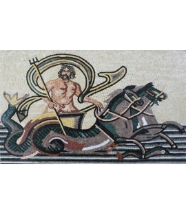 FG899 Neptune God Of Sea Riding Two Horses  Mosaic