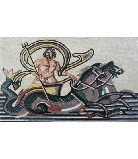 FG899 Neptune God Of Sea Riding Two Horses  Mosaic