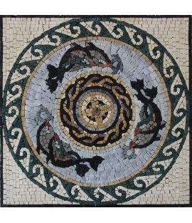 GEO2052 Handmade Dolphins Wavy Rounded Border  Mosaic