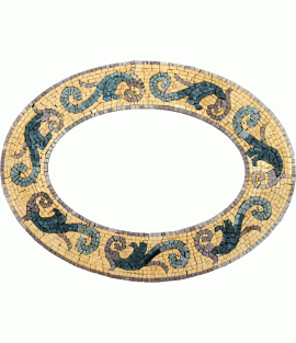 Green Spirals on Yellow Oval Mirror Border Mosaic