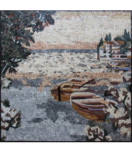 LS121 Calm Boat Sea Shore Sand Landscape  Mosaic