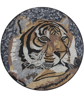 Tiger round medallion mural garden art Mosaic