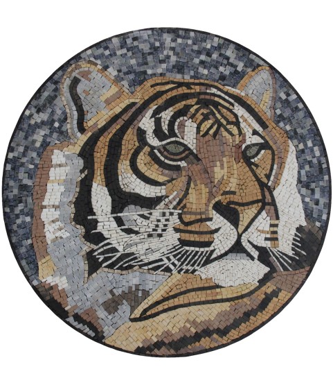 Tiger round medallion mural garden art Mosaic