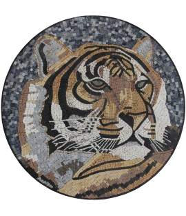 Marble Medallion Tiger Portrait Mosaic