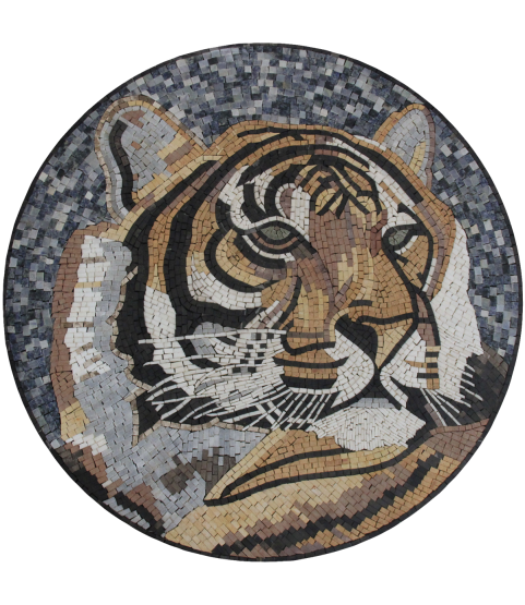 Marble Medallion Tiger Portrait Mosaic