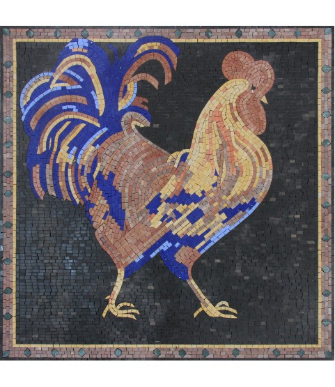Blue Tail Feather Rooster Backsplash Mosaic