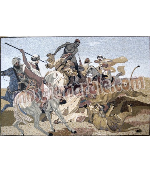 The Lion Hunt Horace Vernet Wall  Mosaic