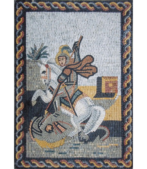 St. George Slaying Dragon Rope Border Mosaic