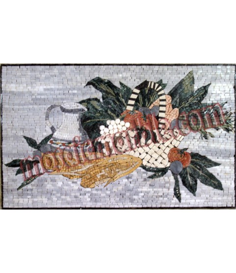 Fruit Basket Corn & Jug Still Life Backsplash Mosaic