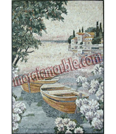 LS16 Beautiful boats by the sea natural scene Mosaic
