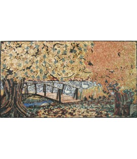 LS48 autumn scene of wood river bridge Mosaic