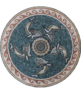 Floor Medallion Dolphins in Circular Swim Mosaic