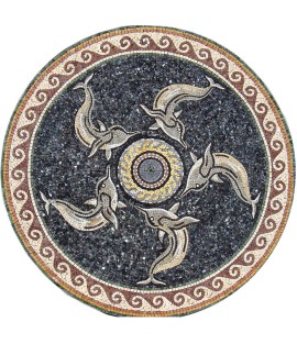 Floor Medallion Dolphins in Circle Wave Border Mosaic