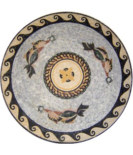 Elegant Marble Medallion of Swimming Dolphin  Mosaic