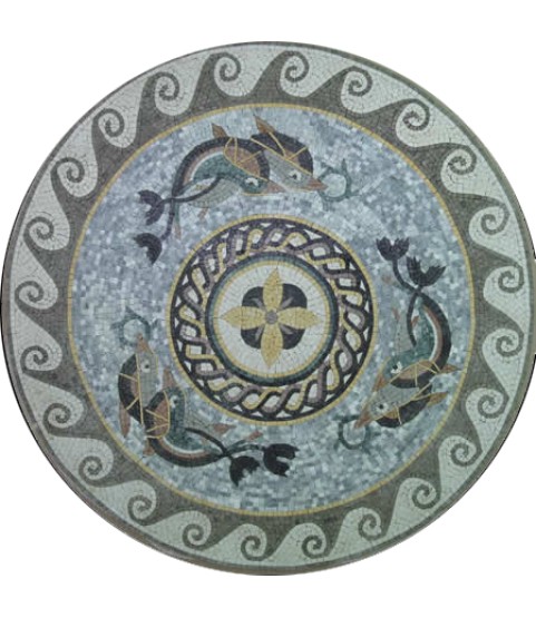 MD278 swimming dolphins with wave border Mosaic