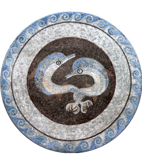 MD311 two dolphins with wave border Mosaic