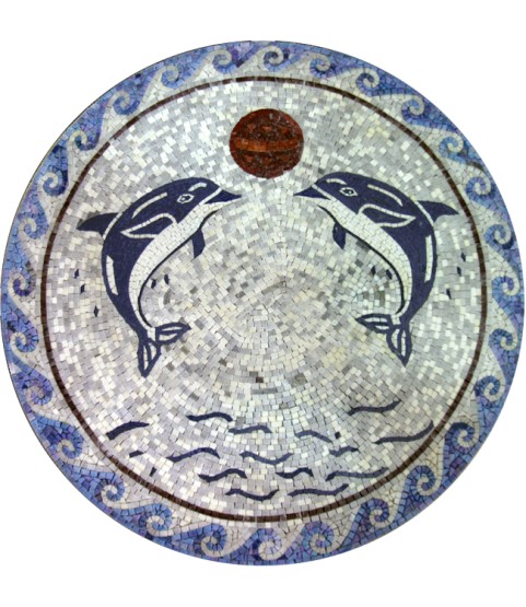 Two Dolphins Playing Medallion Mosaic