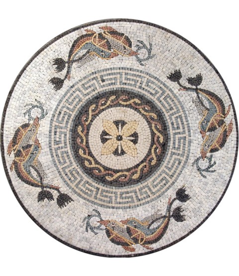 Marble Medallion Meanders & Waves Dolphin Mosaic