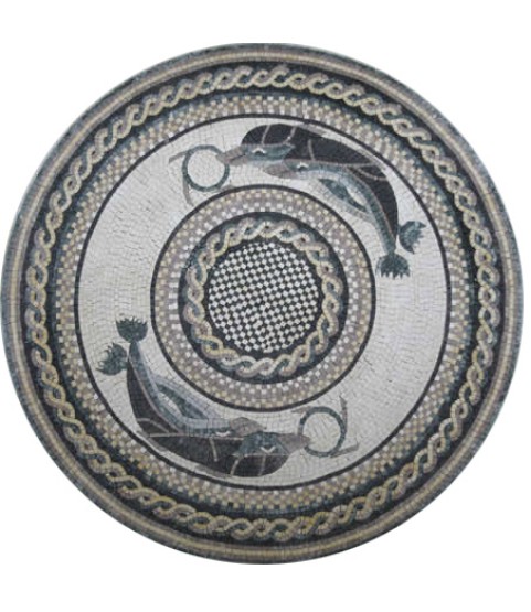 Medallion Marble Grey Circular Pattern Dolphins Mosaic