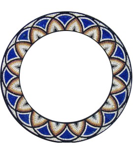 Blue Overlapping Circles Round Mirror Border Mosaic