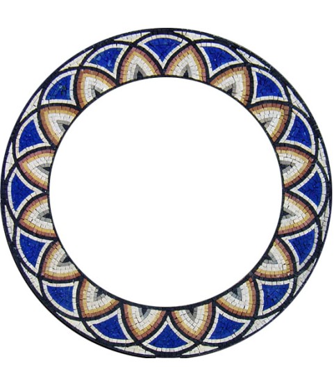 Blue Overlapping Circles Round Mirror Border Mosaic
