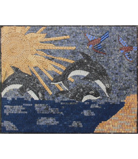 Ocean Waves and Killer Whales Mosaic in Azul Bahia