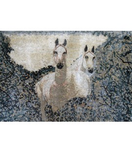 AN119 Beautiful white horses in bush Mosaic