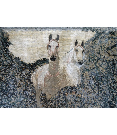 AN119 Beautiful white horses in bush Mosaic