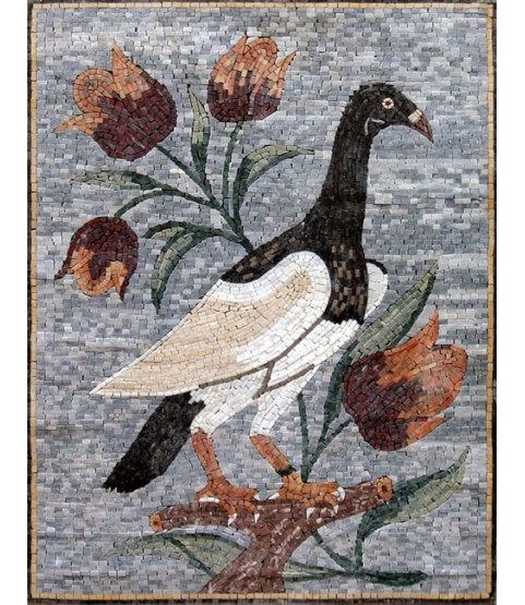 AN123 Big bird and red flowers Mosaic