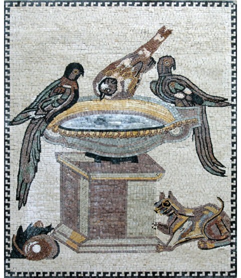 AN140 Birds drinking for water jar Mosaic