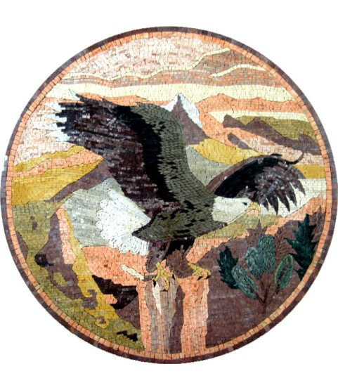 Marble Medallion Pastel Eagle in Landscape Mosaic