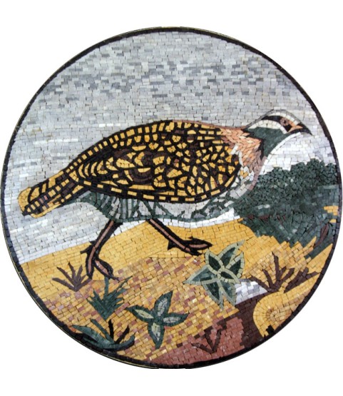 Marble Medallion Colorful Bird in Nature Mosaic