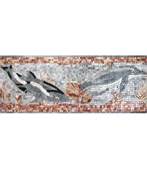 AN222 Swimming dolphins with pink border Mosaic