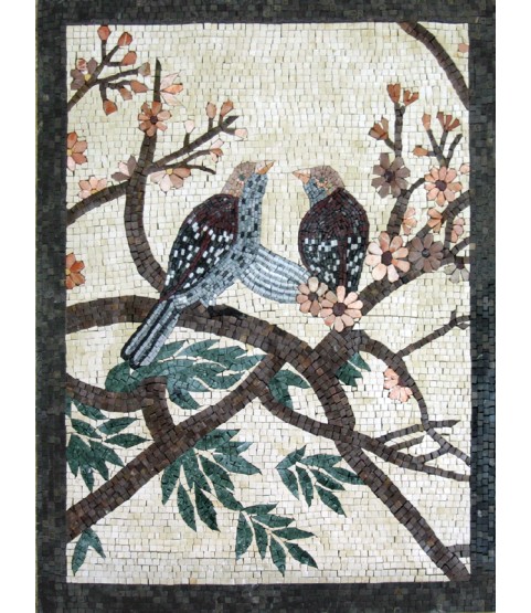 Two Birds & Colorful Flower Garden Mosaic