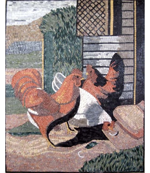 AN258 Roosters country landscape Mosaic