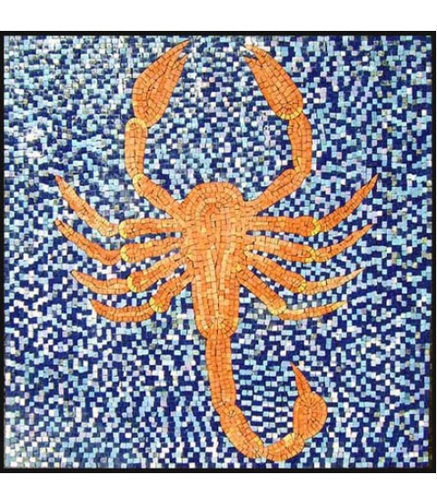 AN294 Orange scorpion on blue background Mosaic