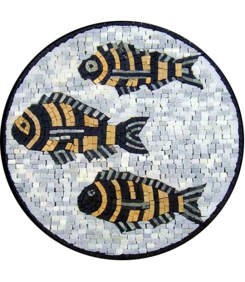 AN325 Circular black & gold fish  Mosaic