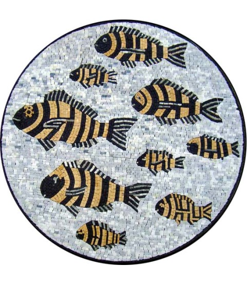 AN326 Circular black & gold fish  Mosaic