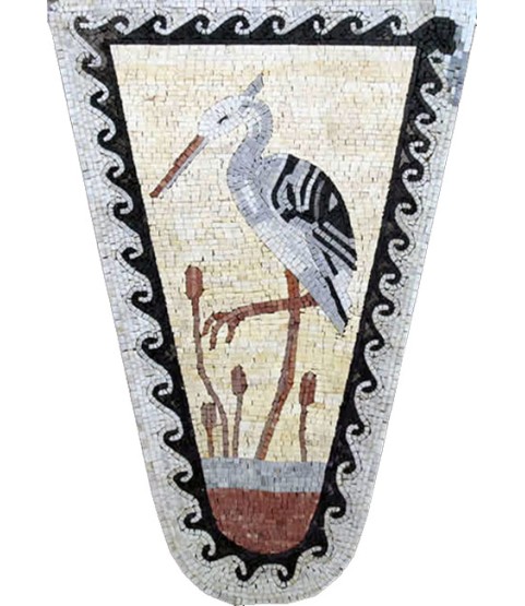 Triangular Stork with Wave Border Mosaic