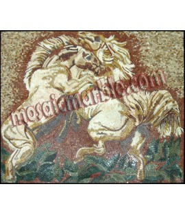 AN620 Two white fighting horses Mosaic