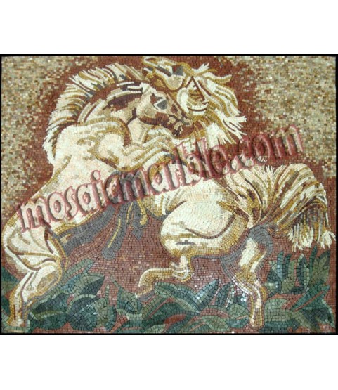 AN620 Two white fighting horses Mosaic